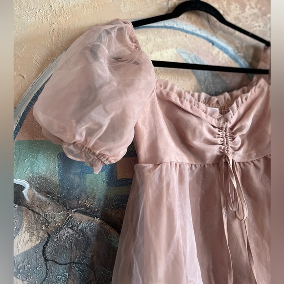 Mable Organza Sleeve Blush Pink Mini Dress - Picture 5 of 9